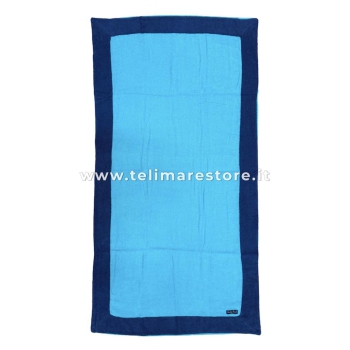 Telo Mare Tinta Unita Azzurro Bordo Blu MicroSpugna 100% Cotone Asciugamano Spiaggia