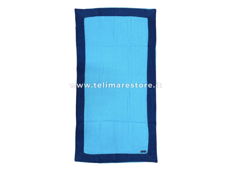 Telo Mare Tinta Unita Azzurro Bordo Blu MicroSpugna 100% Cotone Asciugamano Spiaggia