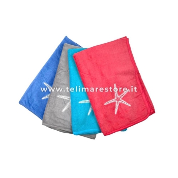 Telo Mare Tinta Unita Blu Aquarius Ricamo Stella Spugna Velour 100% Cotone Asciugamano Spiaggia