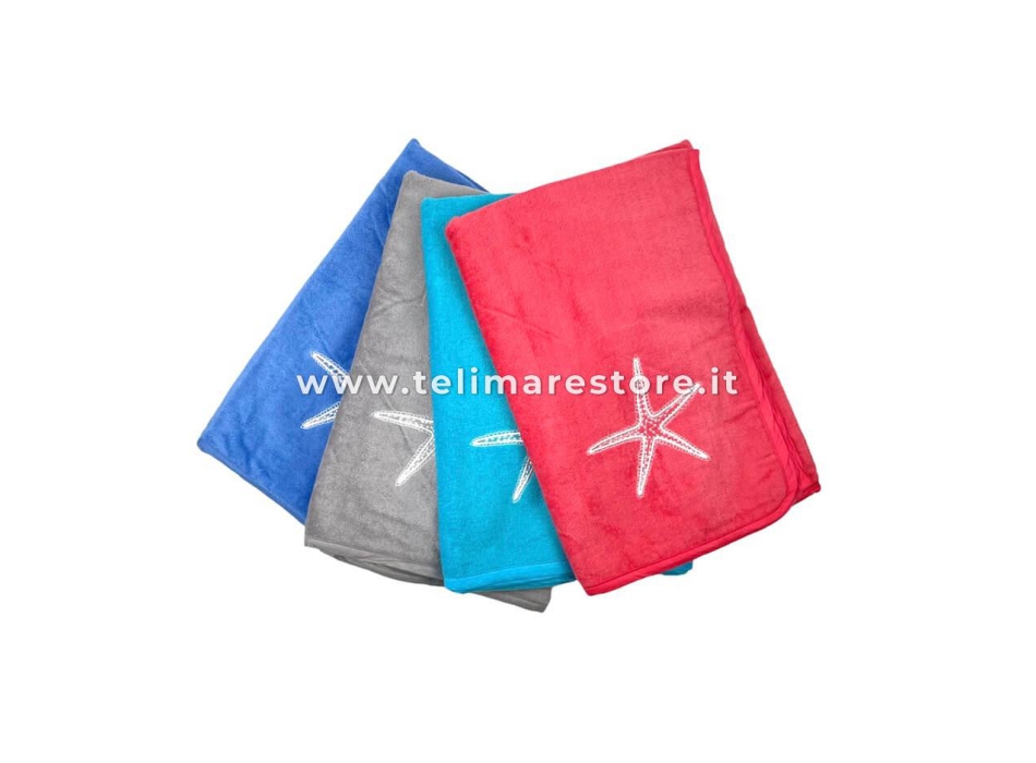 Telo Mare Tinta Unita Blu Aquarius Ricamo Stella Spugna Velour 100% Cotone Asciugamano Spiaggia