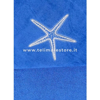 Telo Mare Tinta Unita Blu Aquarius Ricamo Stella Spugna Velour 100% Cotone Asciugamano Spiaggia