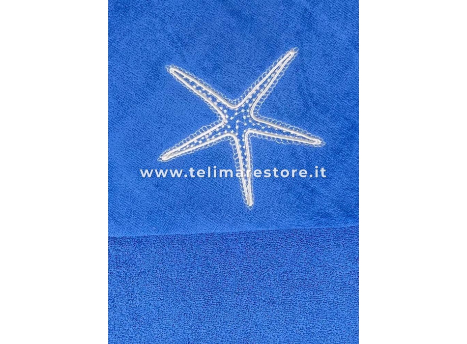 Telo Mare Tinta Unita Blu Aquarius Ricamo Stella Spugna Velour 100% Cotone Asciugamano Spiaggia