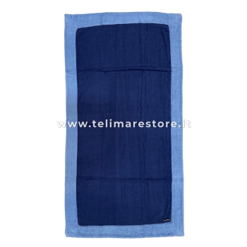Telo Mare Tinta Unita Blu Bordo Celeste MicroSpugna 100% Cotone Asciugamano Spiaggia