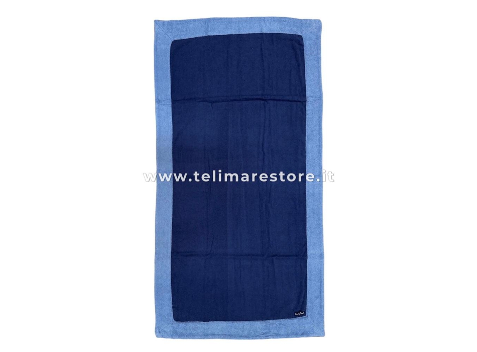 Telo Mare Tinta Unita Blu Bordo Celeste MicroSpugna 100% Cotone Asciugamano Spiaggia