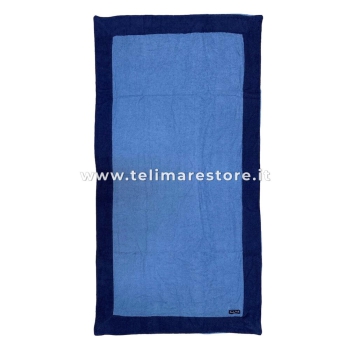 Telo Mare Tinta Unita Celeste Bordo Blu MicroSpugna 100% Cotone Asciugamano Spiaggia