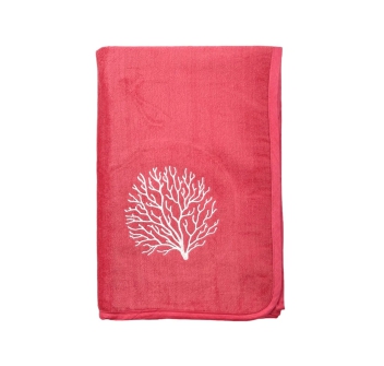 Telo Mare Tinta Unita Corallo Aquarius Ricamo Corallo Spugna Velour 100% Cotone Asciugamano Spiaggia