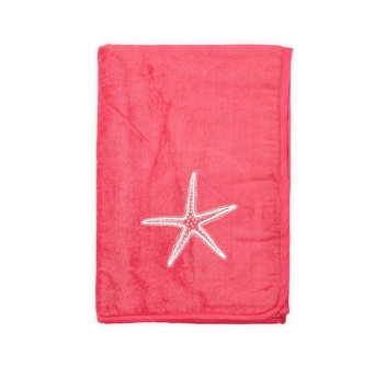 Telo Mare Tinta Unita Corallo Aquarius Ricamo Stella Spugna Velour 100% Cotone Asciugamano Spiaggia