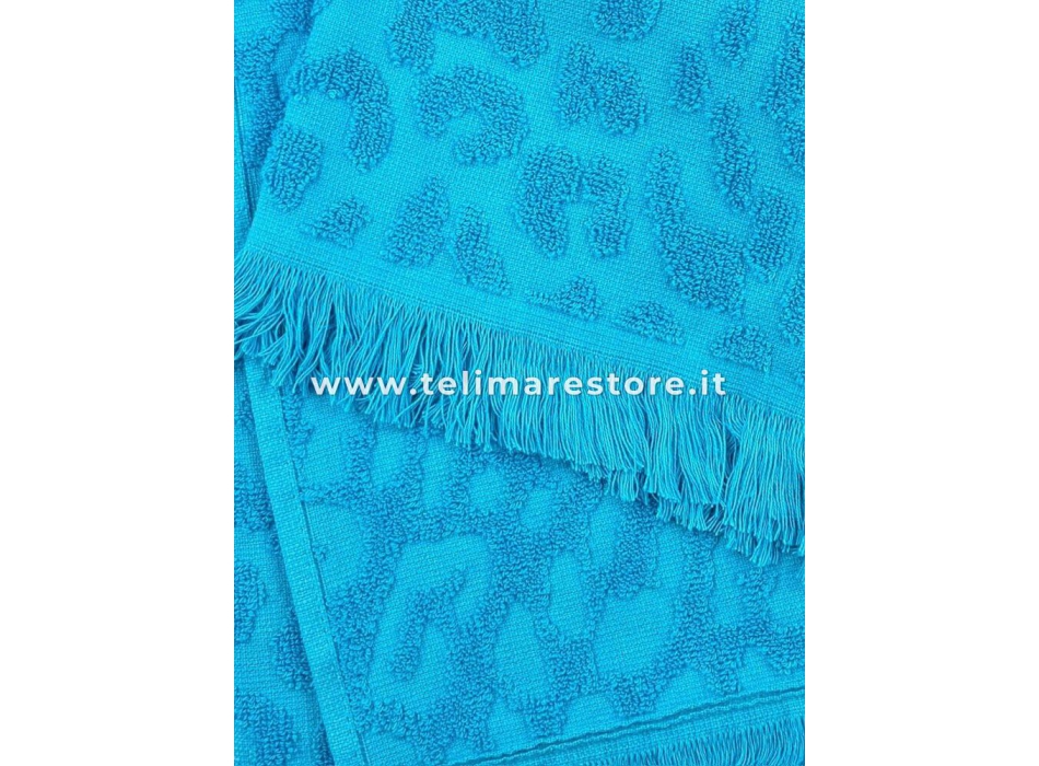 Telo Mare Tinta Unita Pardus Azzurro Maculato In Micro Spugna 100%Cotone 90x170 cm Beach Towel