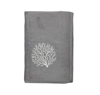 Telo Mare Tinta Unita Tortora Aquarius Ricamo Corallo Spugna Velour 100% Cotone Asciugamano Spiaggia