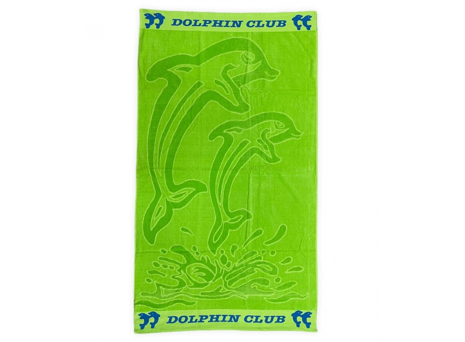 Telo Mare Tinta Unita Verde Dolphin Club 100% Spugna di Cotone Asciugamano 90x160cm Beach Towel