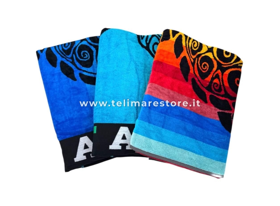 Telo Mare Turtle Italia Azzurro Spugna 100% Cotone Asciugamano Spiaggia 90x165cm Beach Towel