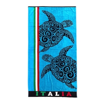 Telo Mare Turtle Italia Azzurro Spugna 100% Cotone Asciugamano Spiaggia 90x165cm Beach Towel