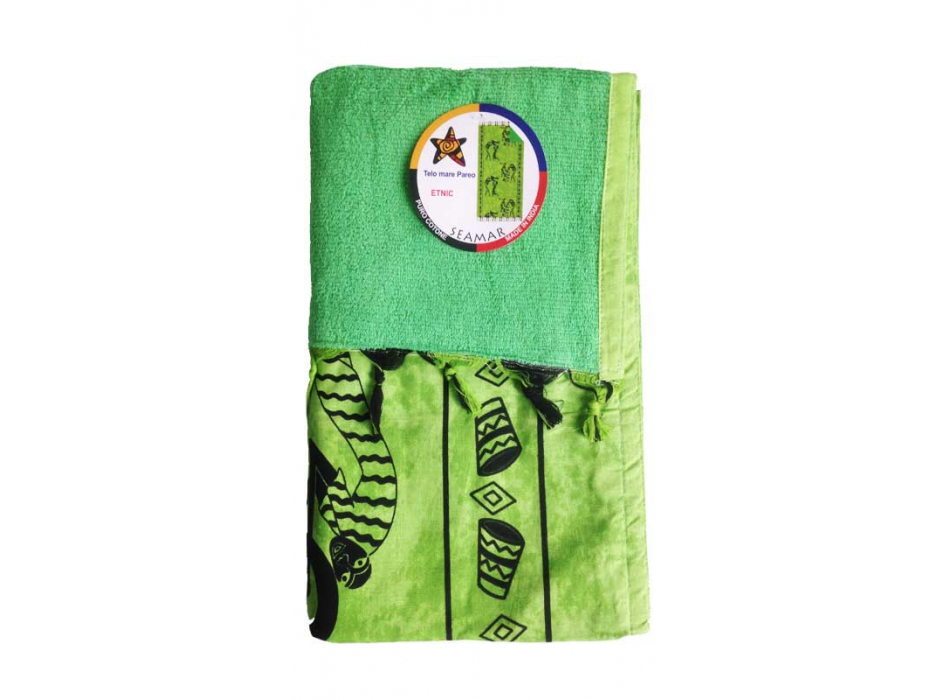 Telo Pareo Etnico Verde in cotone e spugna