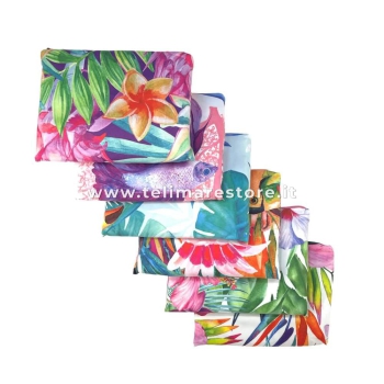 Telo Stampato Fiori Tropicali in Microfibra Con Pochette 90x170cm Telo Mare Asciugamano Spiaggia 