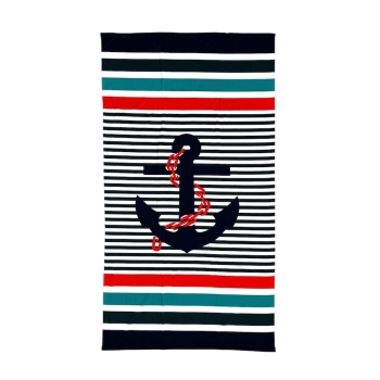 Telo Stampato Rigato Ancora Asciugamano 100% Poliestere Telo Mare 100x180cm 