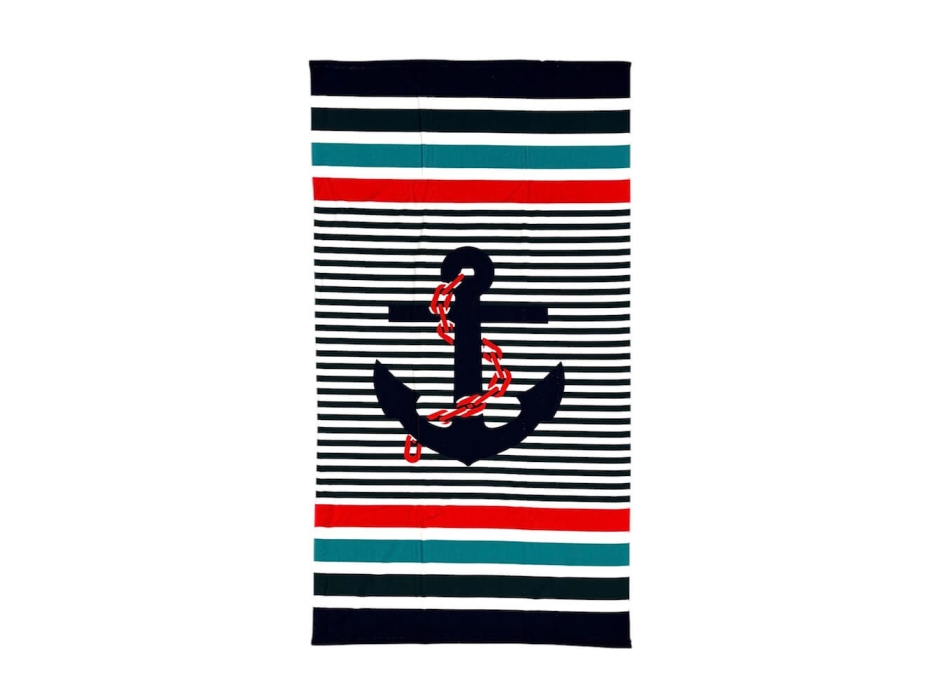 Telo Stampato Rigato Ancora Asciugamano 100% Poliestere Telo Mare 100x180cm 