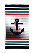 Telo Stampato Rigato Ancora Asciugamano 100% Poliestere Telo Mare 100x180cm 